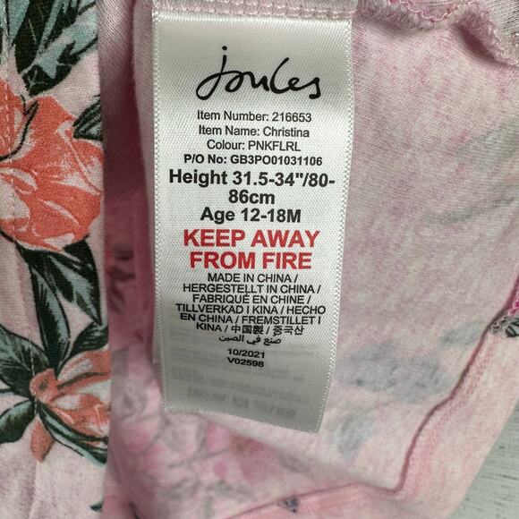 Joules Baby Girls 12-18 months Christina 216653 Floral Long Sleeve Dress Pink - Picture 9 of 9